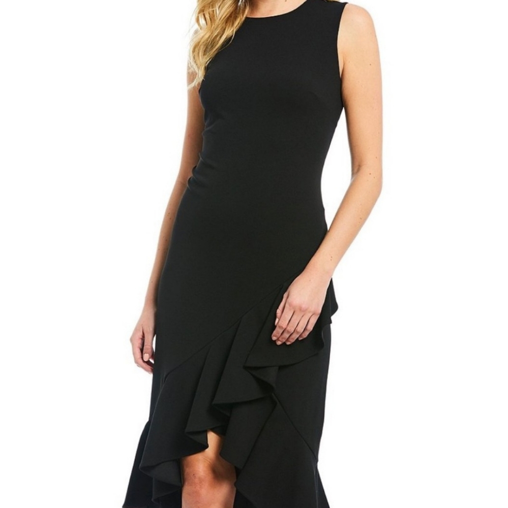Calvin Klein Black Fluted Flutter Formal Dress - image 1